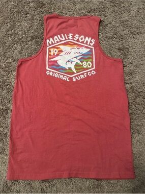 Maui and Sons Men’s Small Shark Surf Graphic Tank Top Red